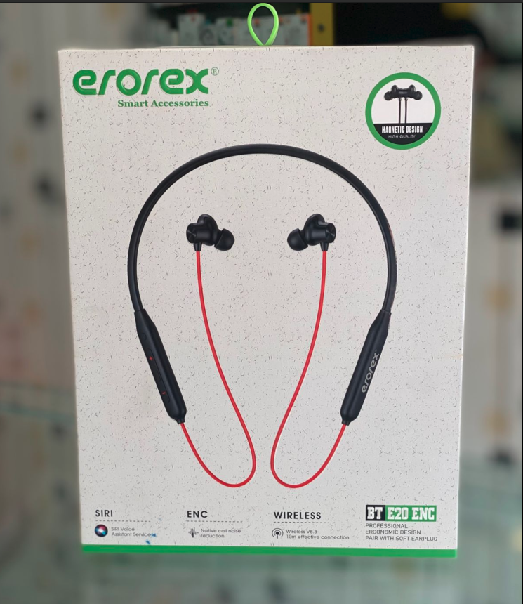 Erorex BT-E20, ENC Wireless Neckband Earphones Bluetooth 5.1 High-Quality Reproduction Sound
